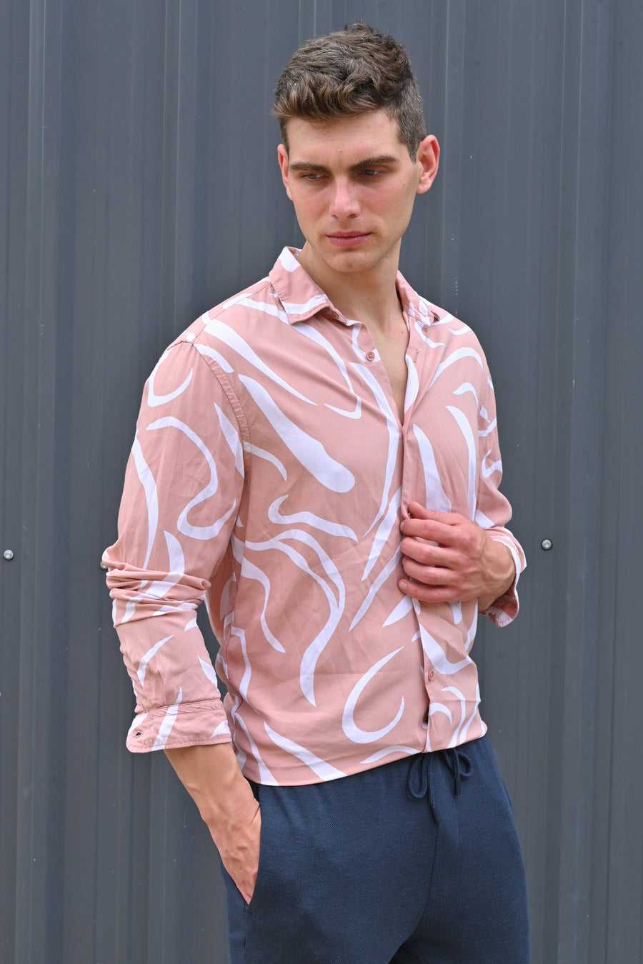 Cadman - Viscose Abstract Print Shirt - Peach