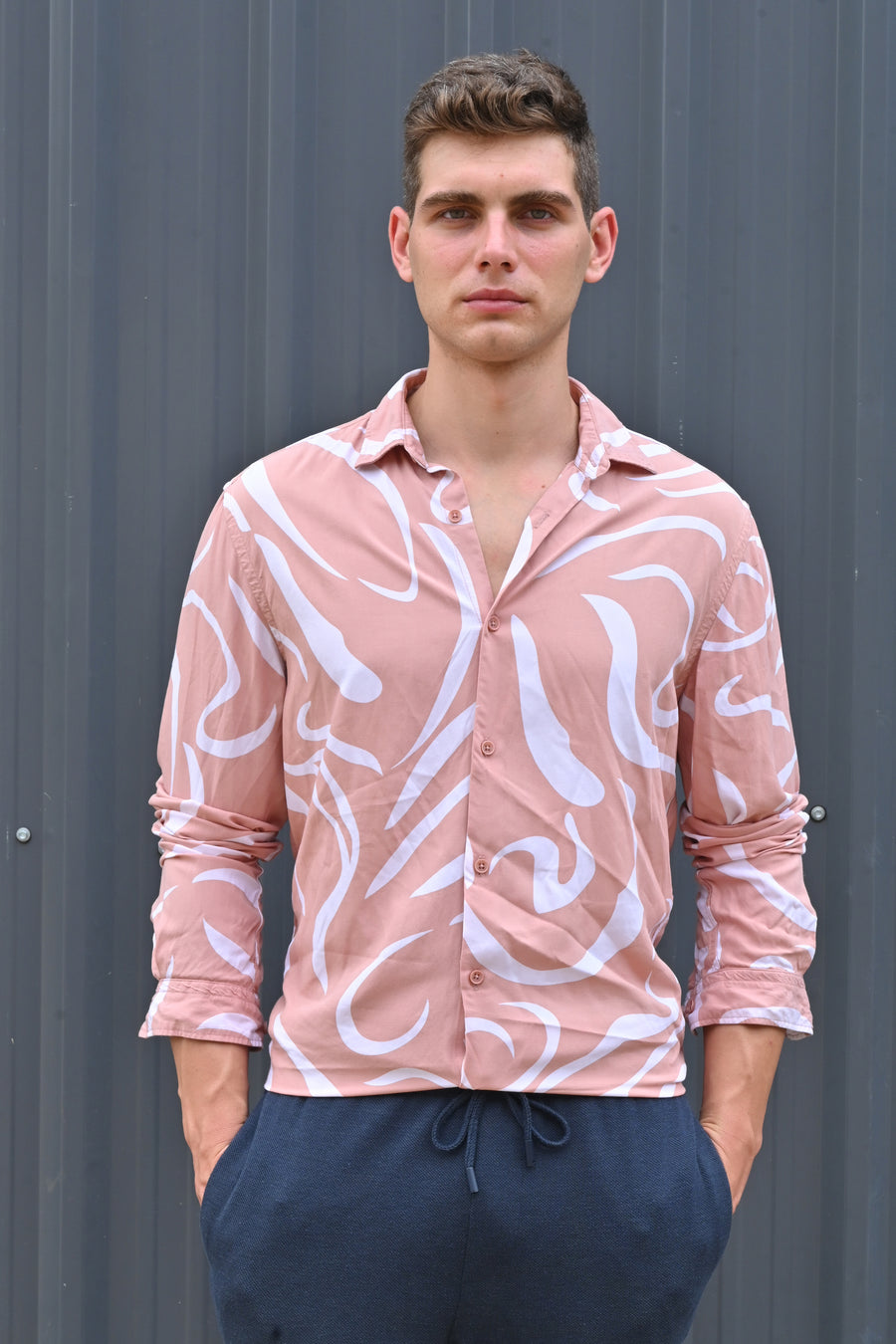 Cadman - Viscose Abstract Print Shirt - Peach