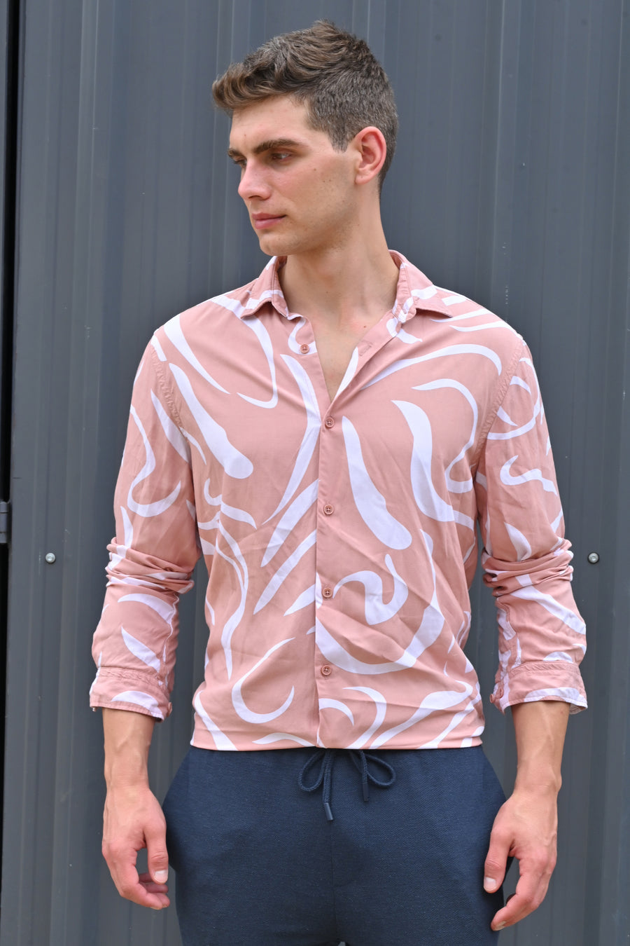 Cadman - Viscose Abstract Print Shirt - Peach