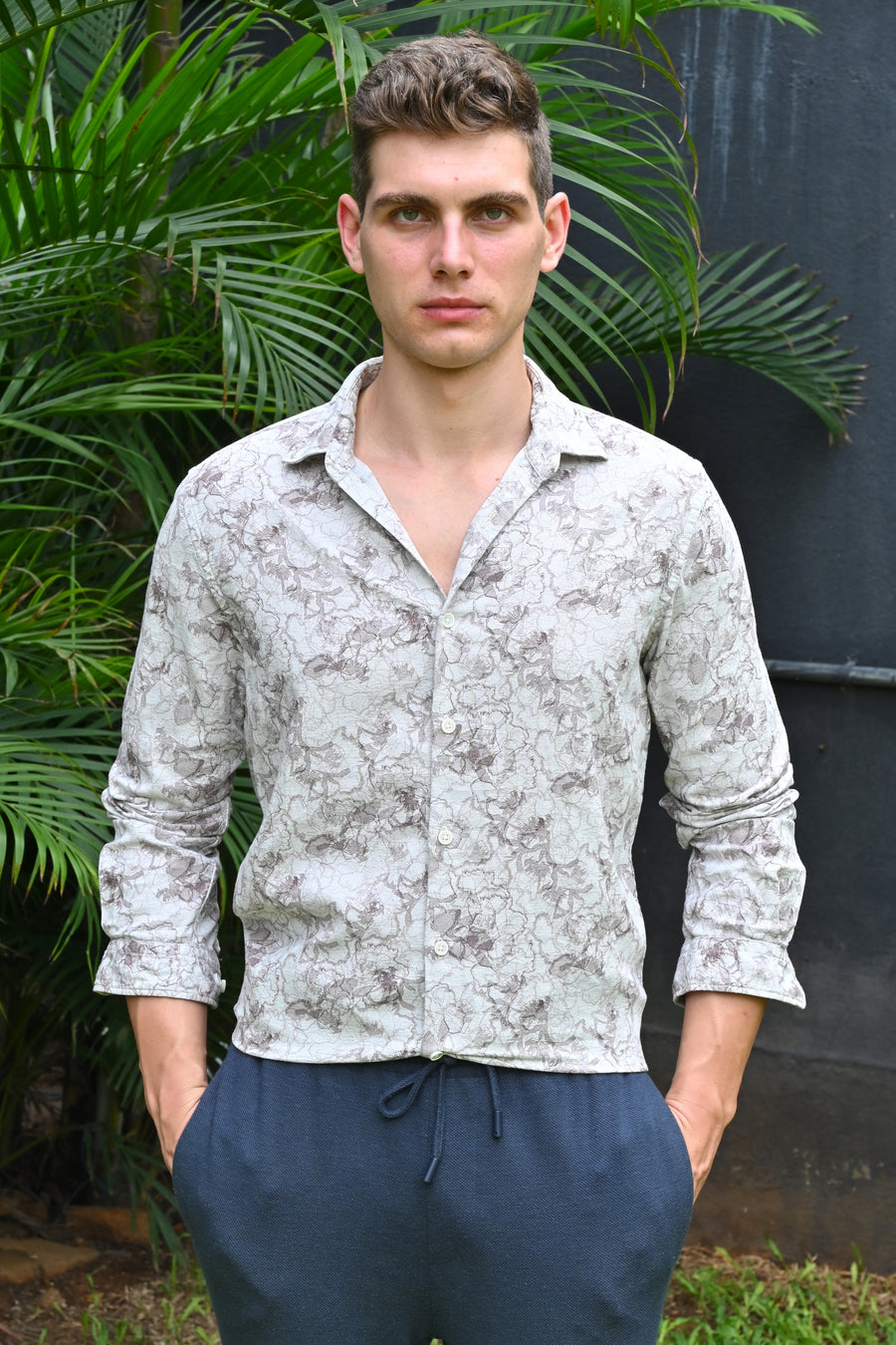 Colby - Dobby Printed Shirt - Off White