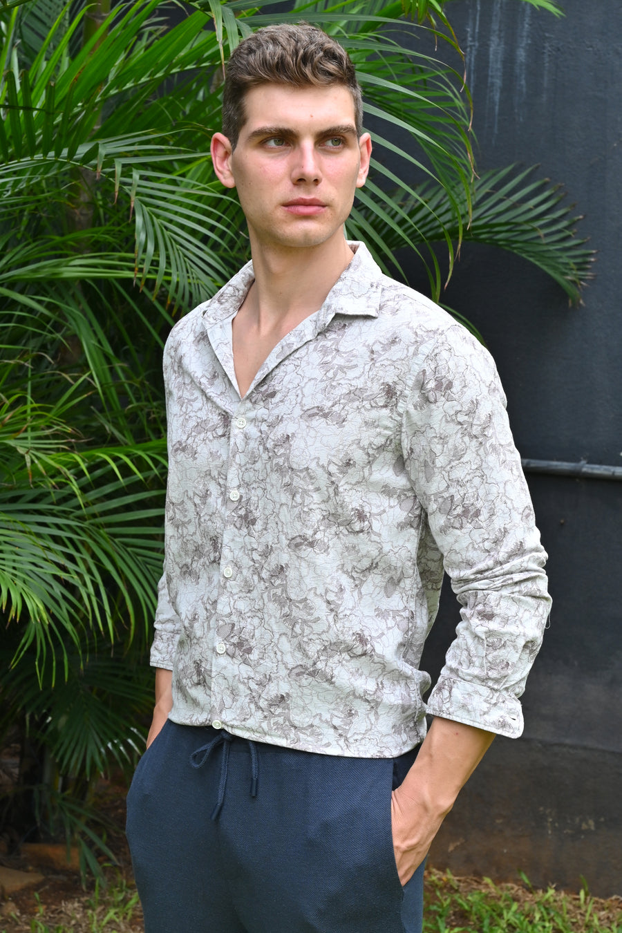 Colby - Dobby Printed Shirt - Off White