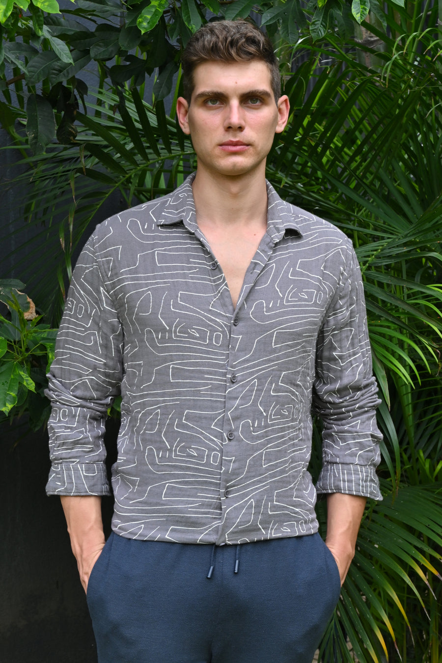 Barak - Double Layered Printed Shirt - Grey