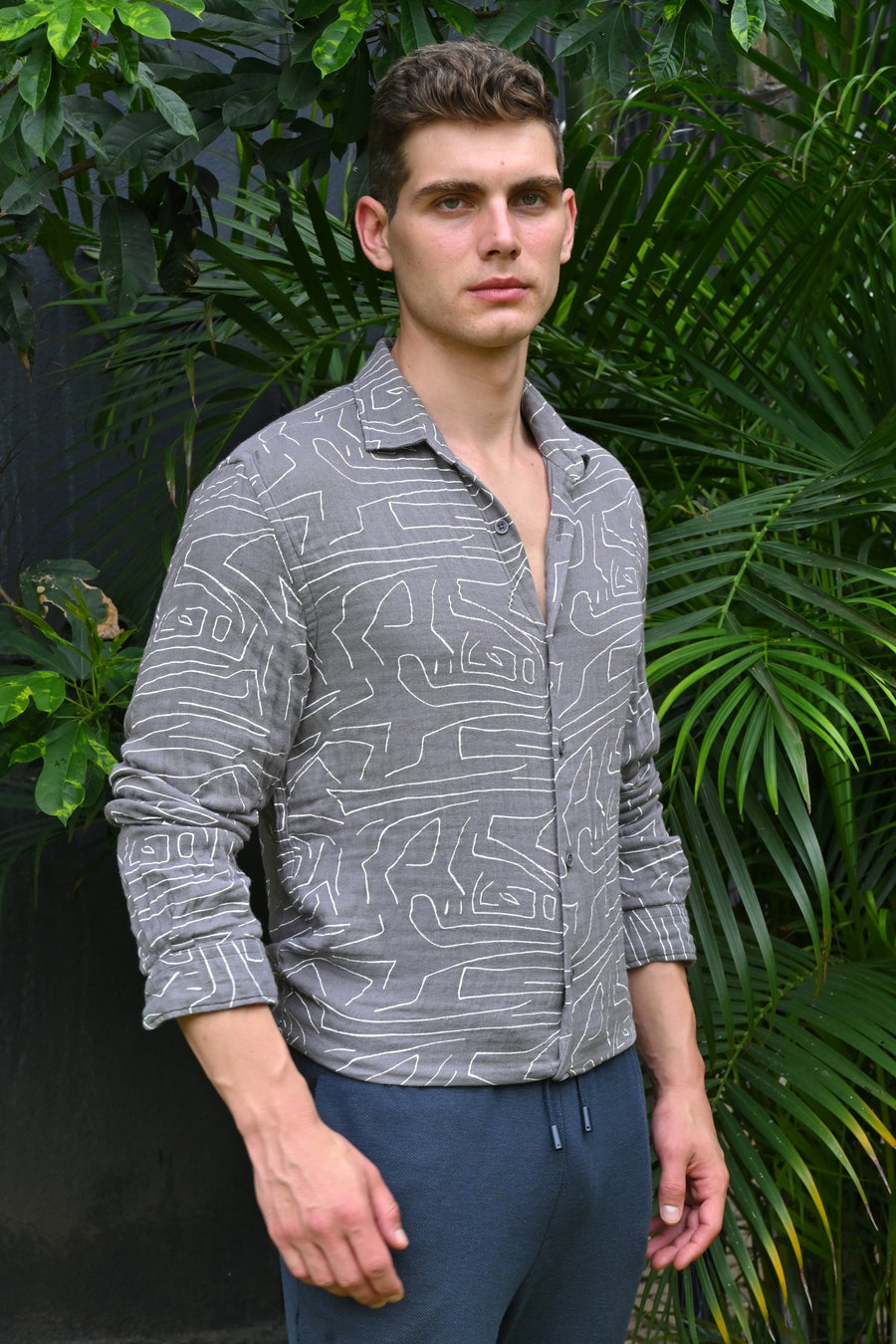 Barak - Double Layered Printed Shirt - Grey