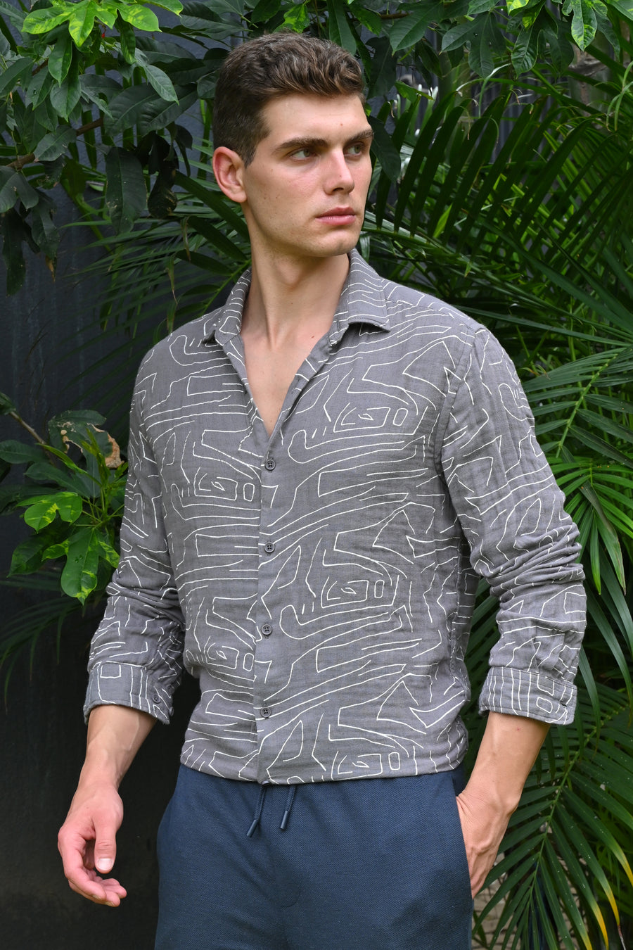 Barak - Double Layered Printed Shirt - Grey