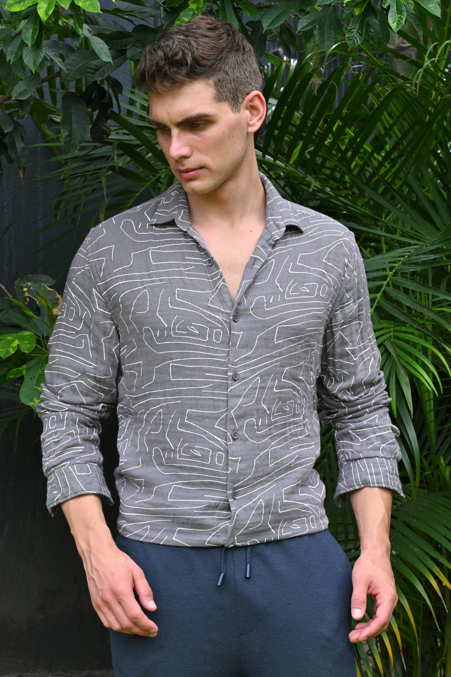 Barak - Double Layered Printed Shirt - Grey