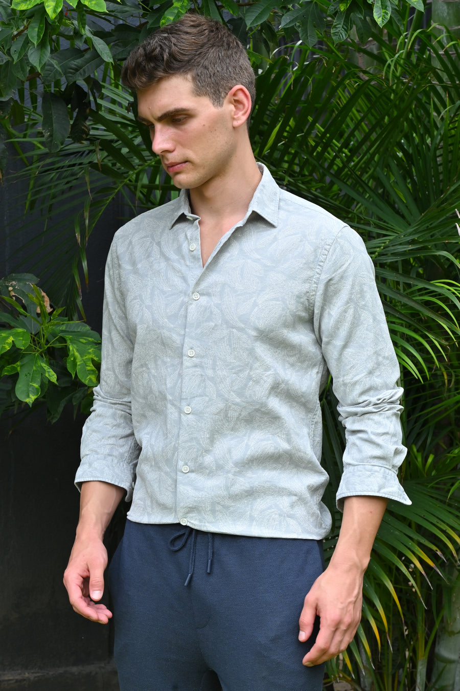 Clark - Waffle Dobby Printed Shirt - Grey