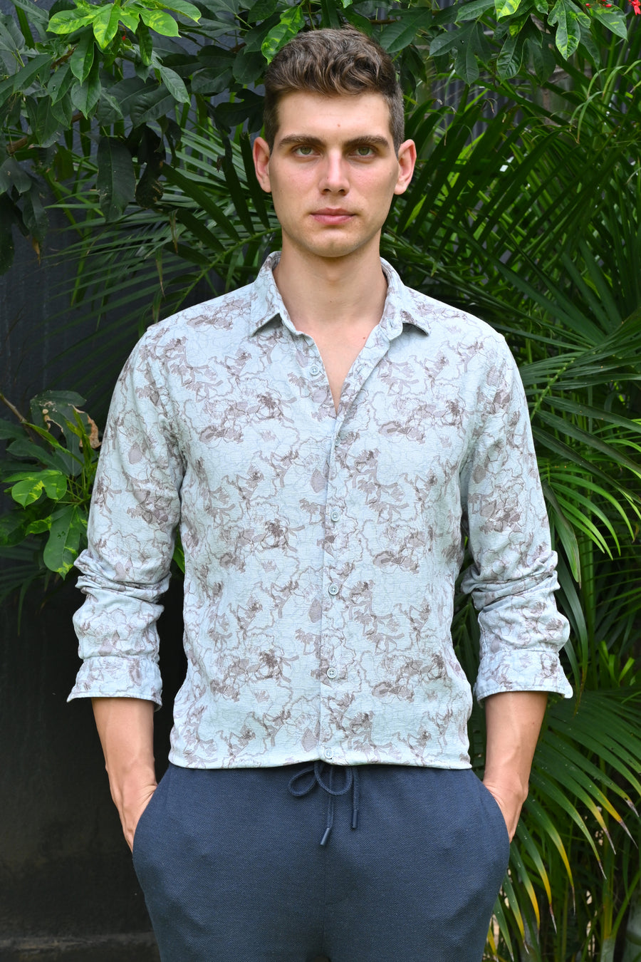 Colby - Dobby Printed Shirt - Blue