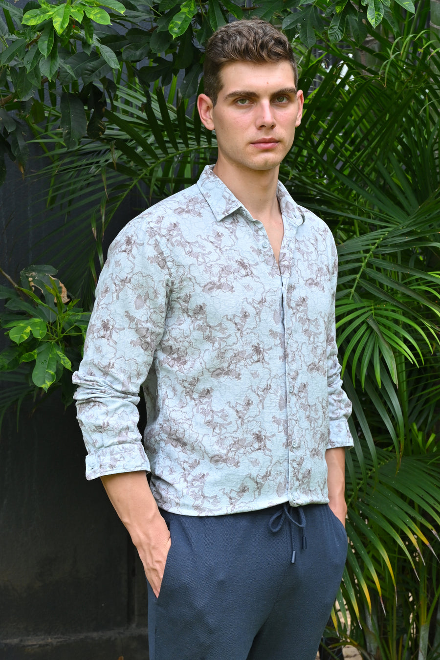 Colby - Dobby Printed Shirt - Blue