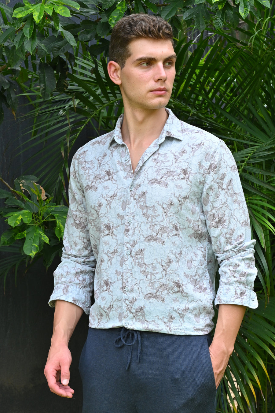 Colby - Dobby Printed Shirt - Blue