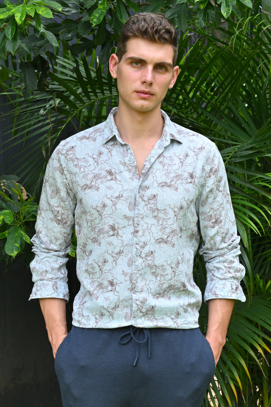 Colby - Dobby Printed Shirt - Blue