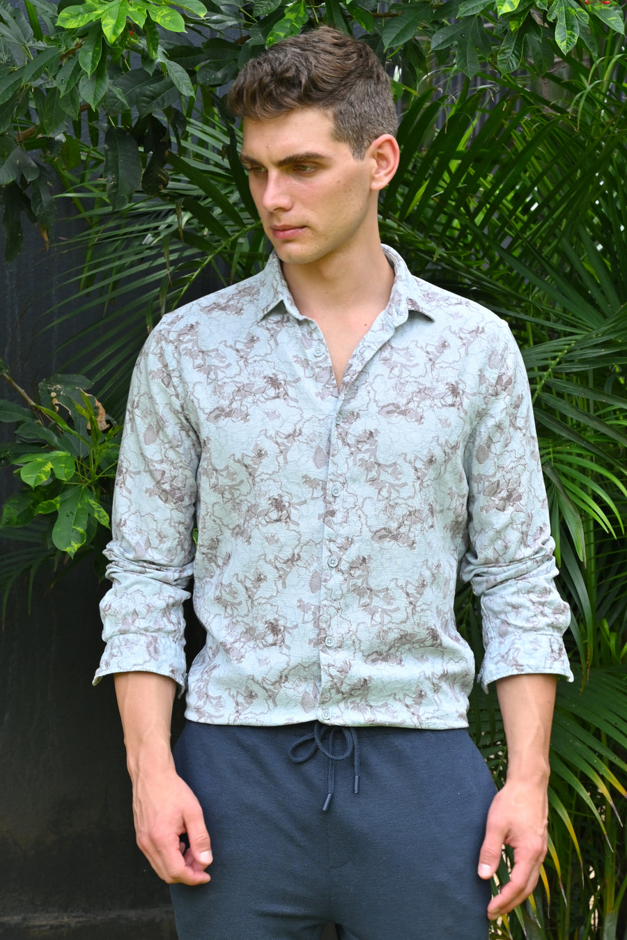 Colby - Dobby Printed Shirt - Blue