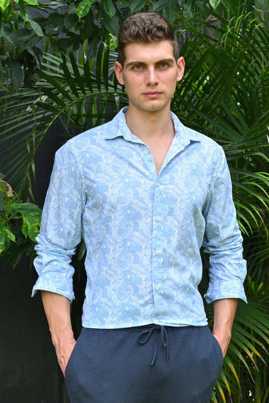 Classic - Cotton Linen Printed Shirt - Blue