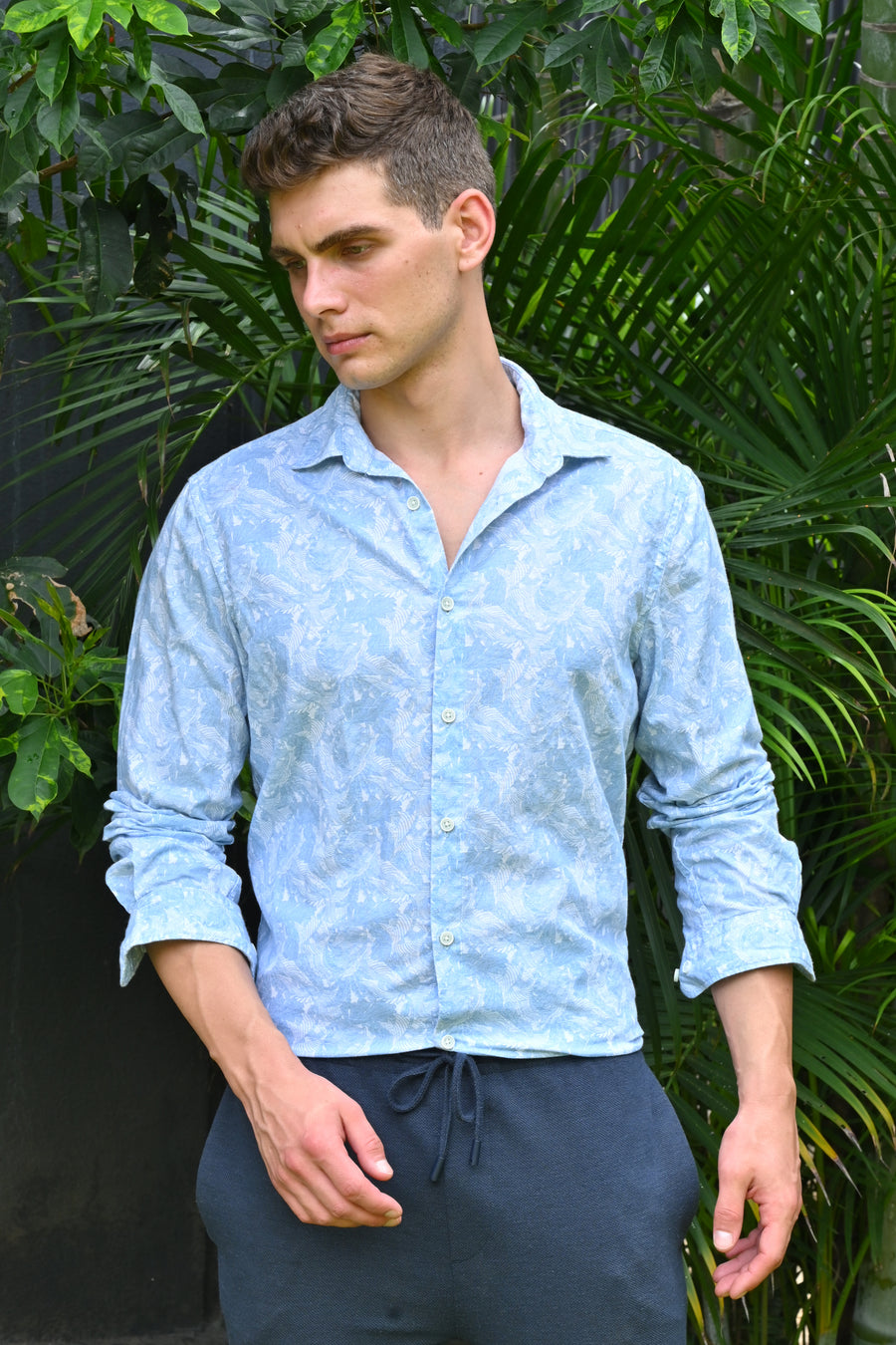 Classic - Cotton Linen Printed Shirt - Blue