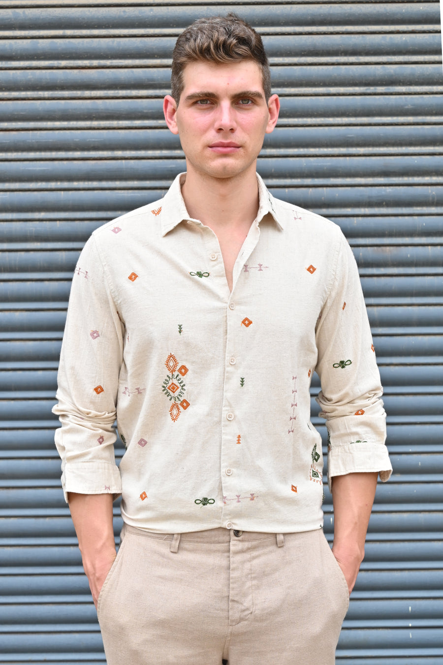 Algar - Abstract Embroidered Shirt - Natural