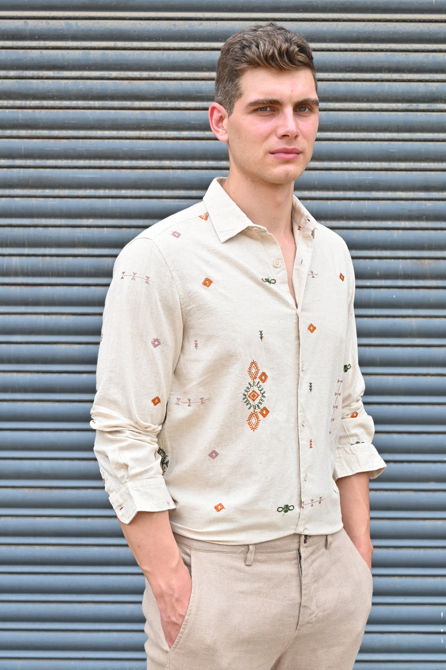 Algar - Abstract Embroidered Shirt - Natural