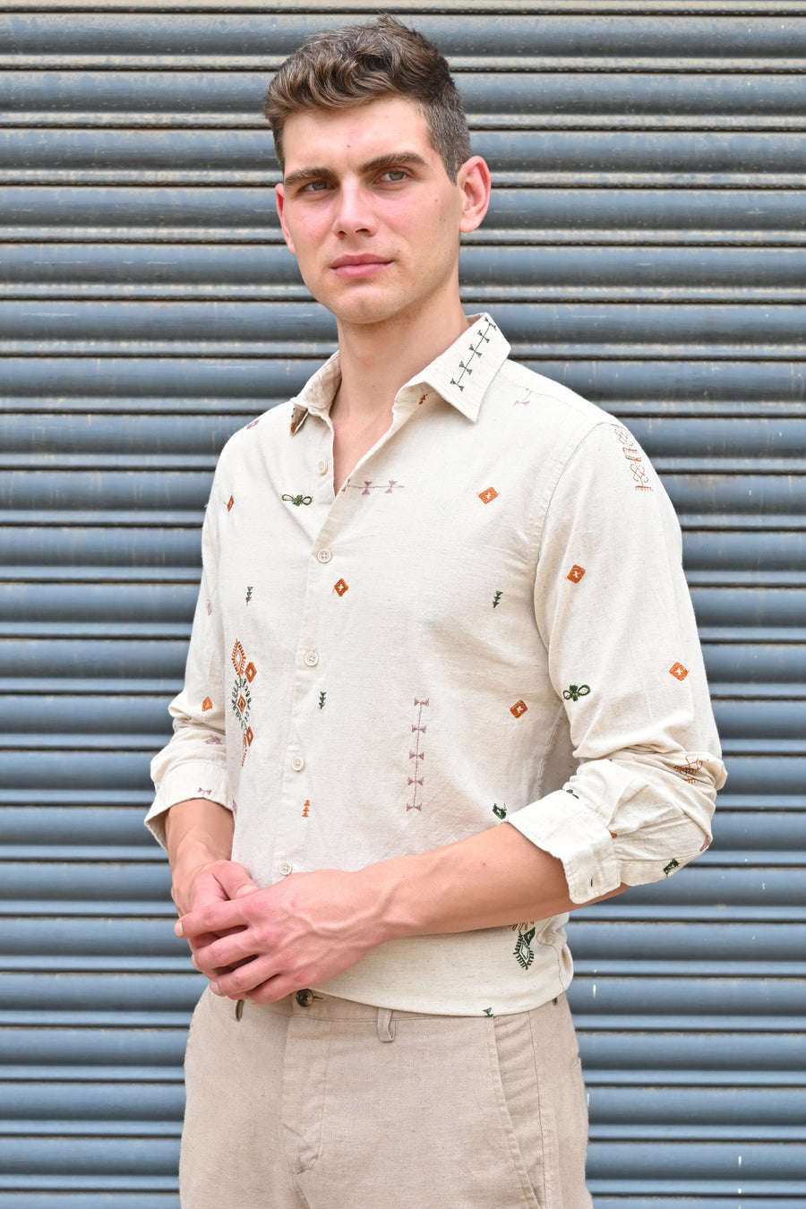 Algar - Abstract Embroidered Shirt - Natural