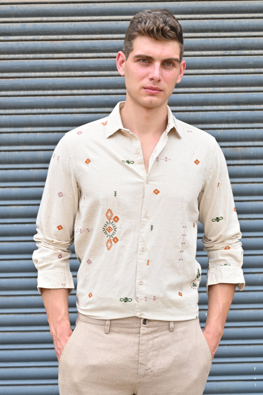 Algar - Abstract Embroidered Shirt - Natural