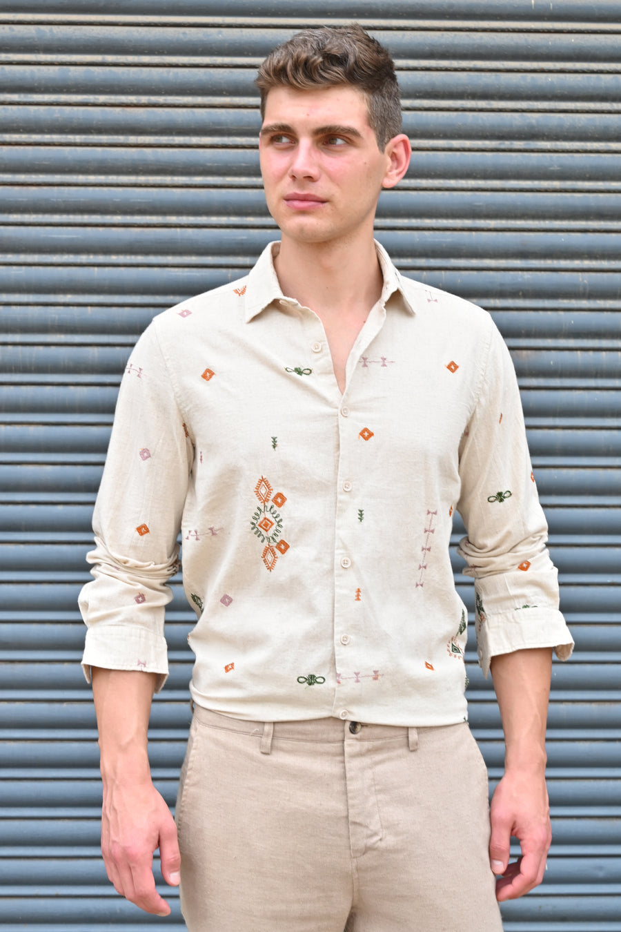 Algar - Abstract Embroidered Shirt - Natural