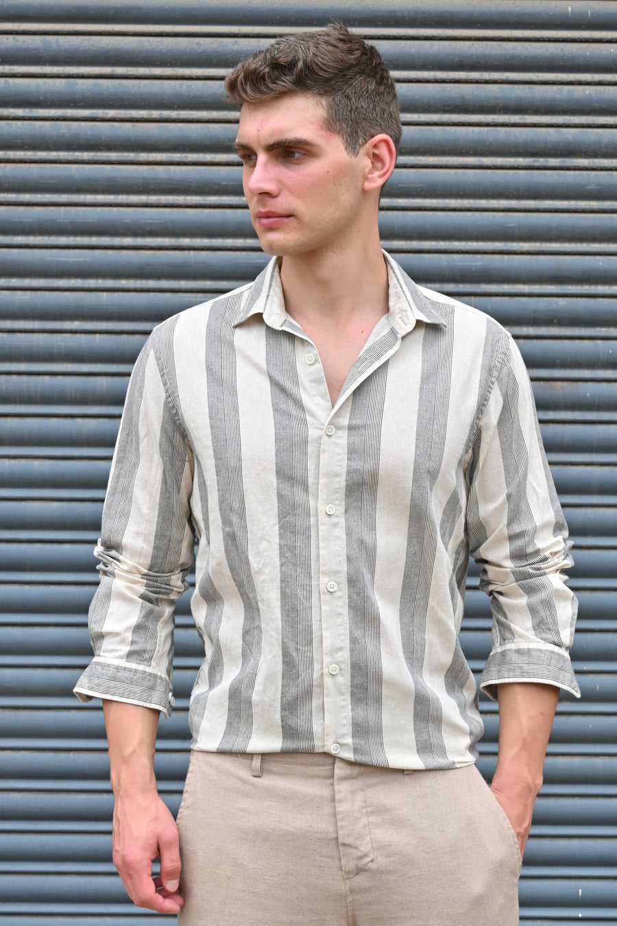 Tommy - Linen Striped Shirt - Black