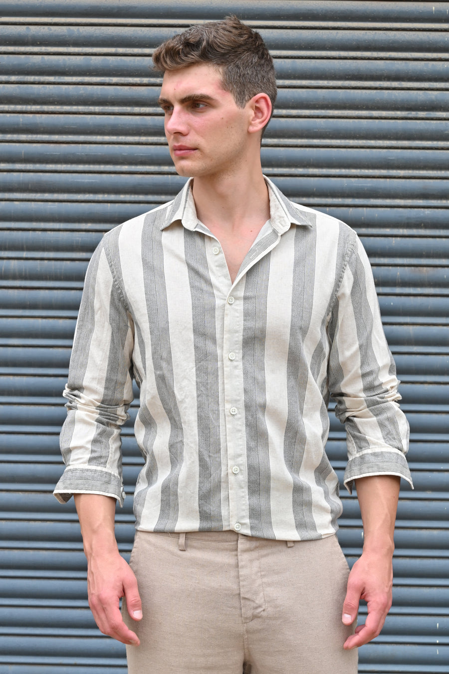 Tommy - Linen Striped Shirt - Black