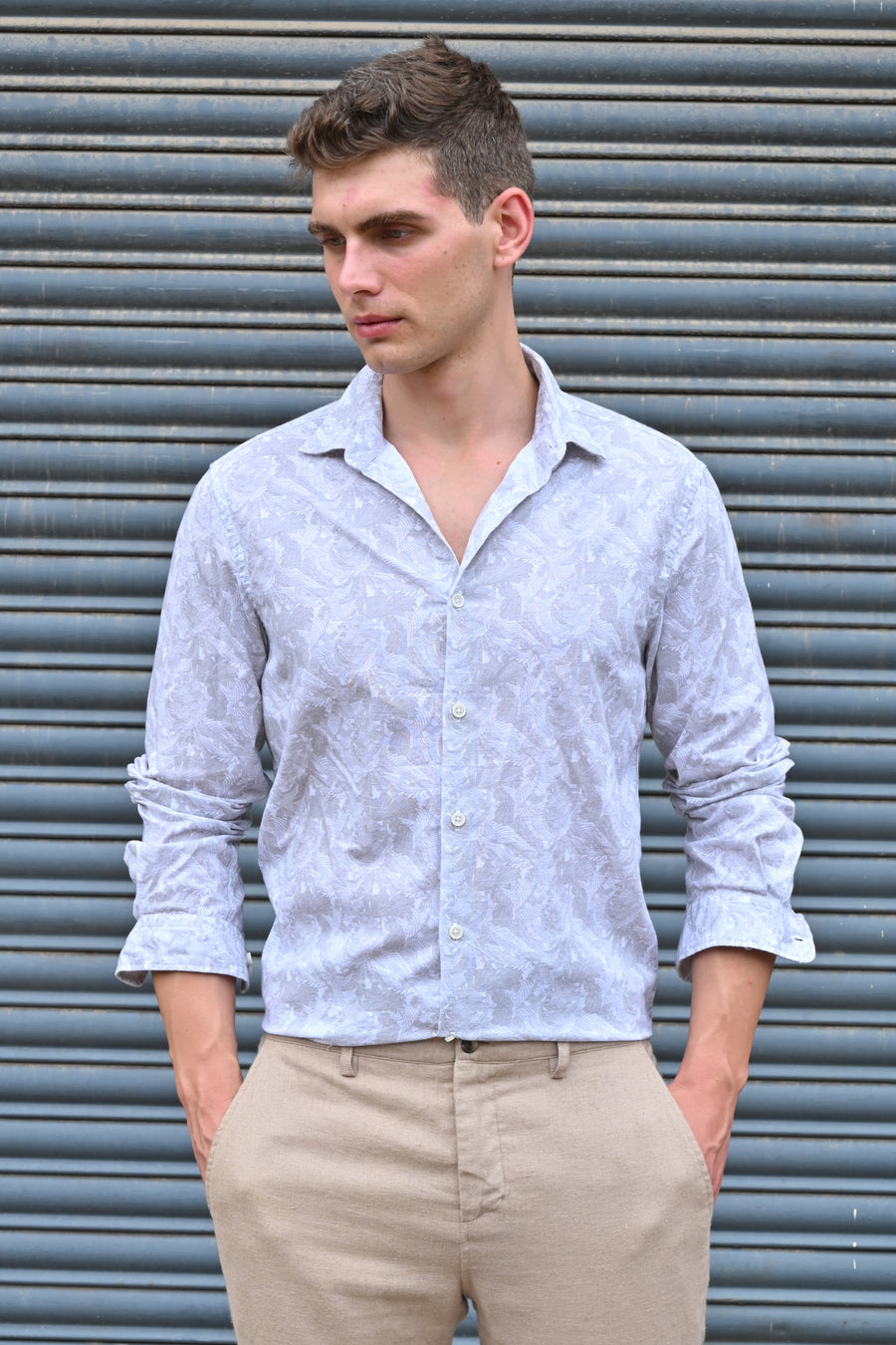 Classic - Cotton Linen Printed Shirt - Beige