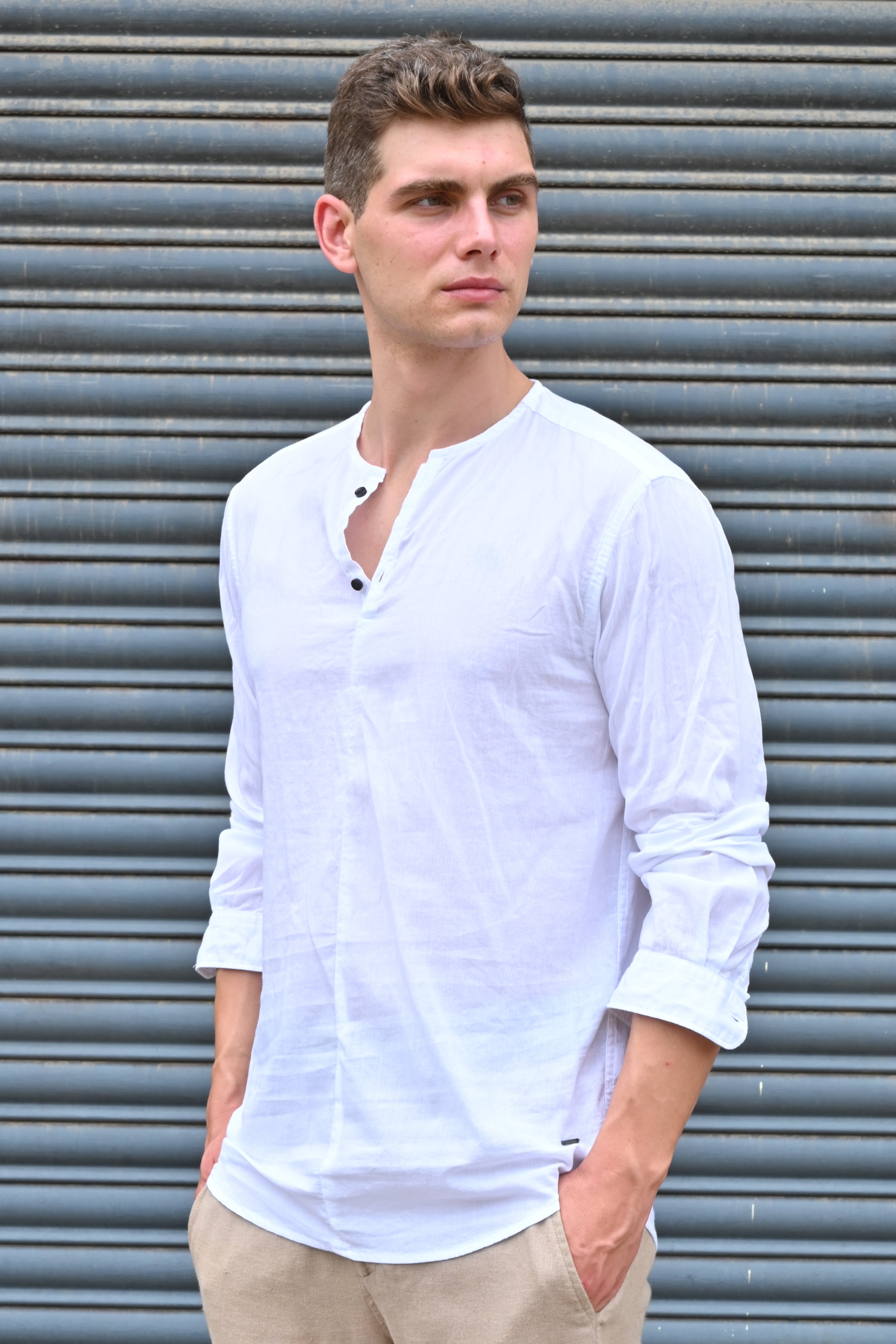 Gaston Cotton Crinkle Kurta Shirt White