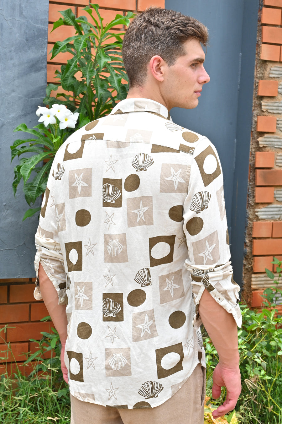 Hira - Cotton Linen Printed Shirt - Beige