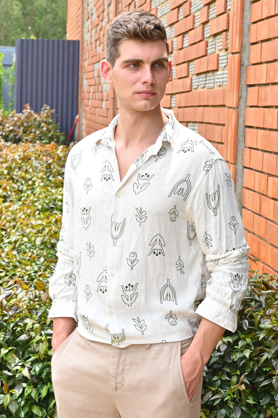 Luca - Viscose Linen Printed Shirt - Green