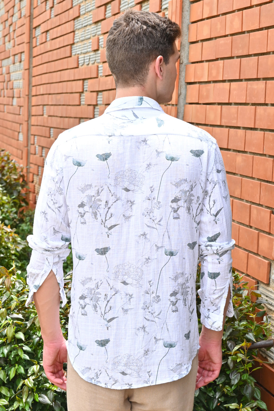 Island - Viscose Linen Printed Shirt - Off White