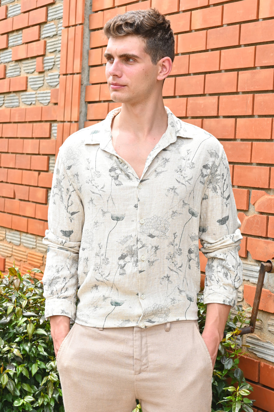 Island - Viscose Linen Printed Shirt - Natural