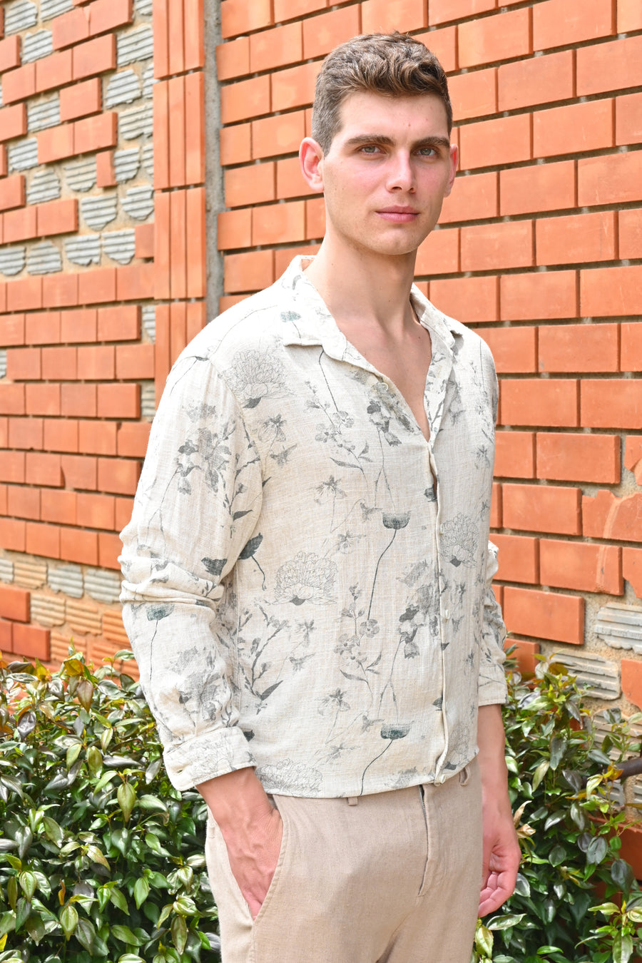 Island - Viscose Linen Printed Shirt - Natural