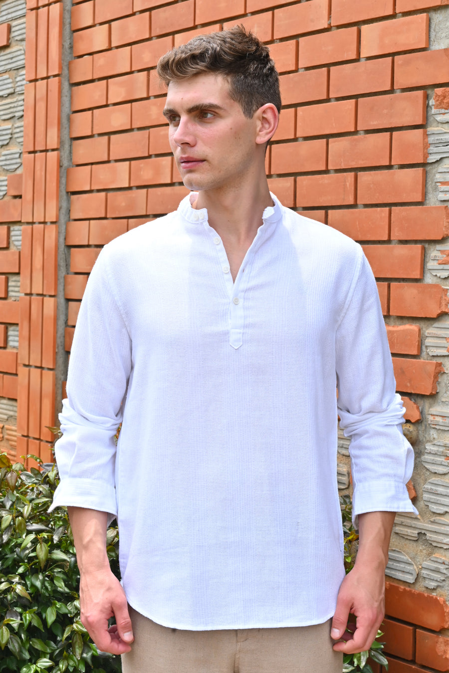 Ruby - Textured Solid Kurta Shirt - White