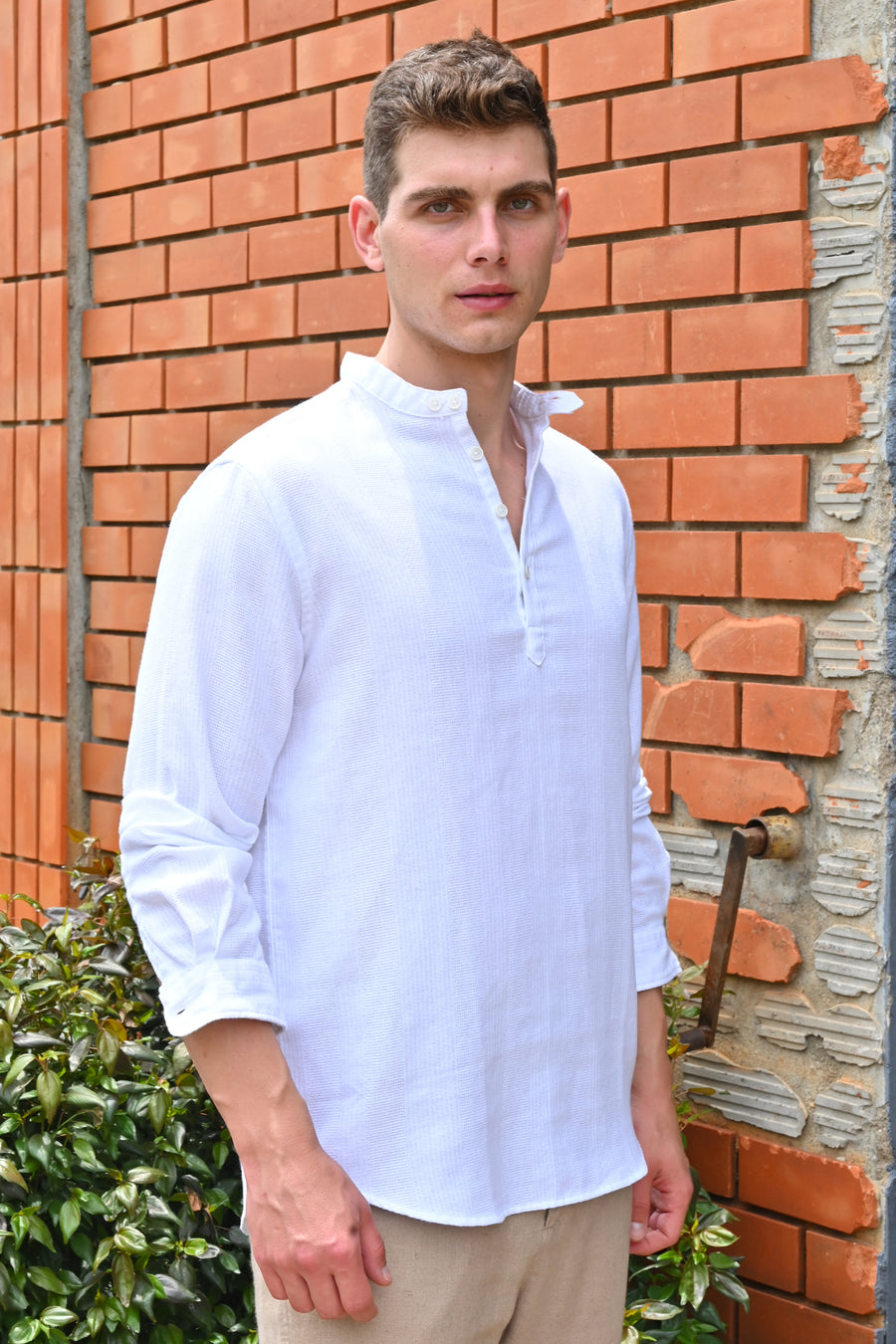 Ruby - Textured Solid Kurta Shirt - White