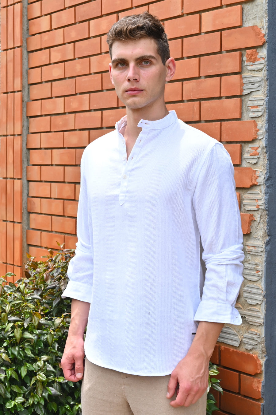 Ruby - Textured Solid Kurta Shirt - White