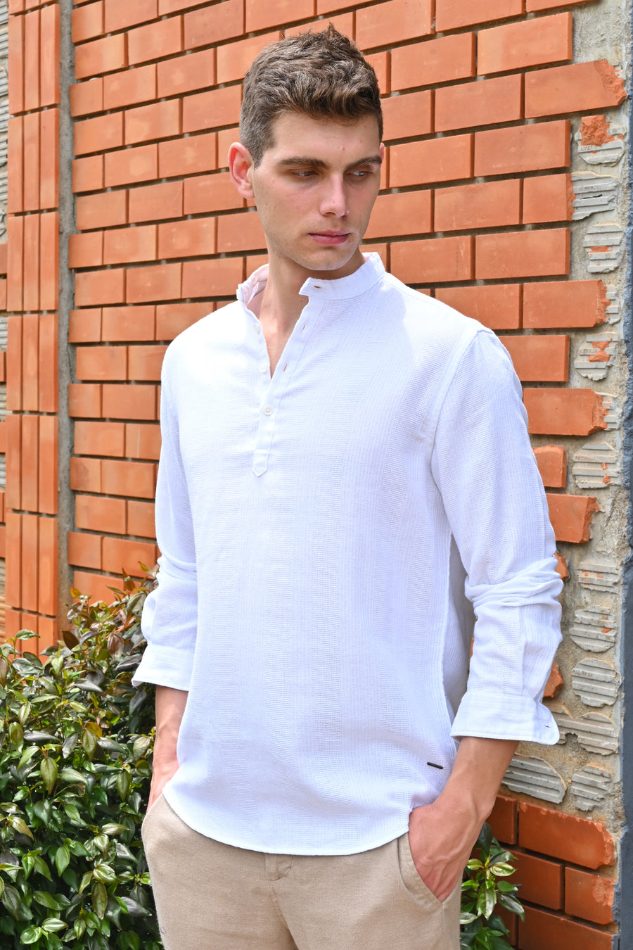 Ruby - Textured Solid Kurta Shirt - White