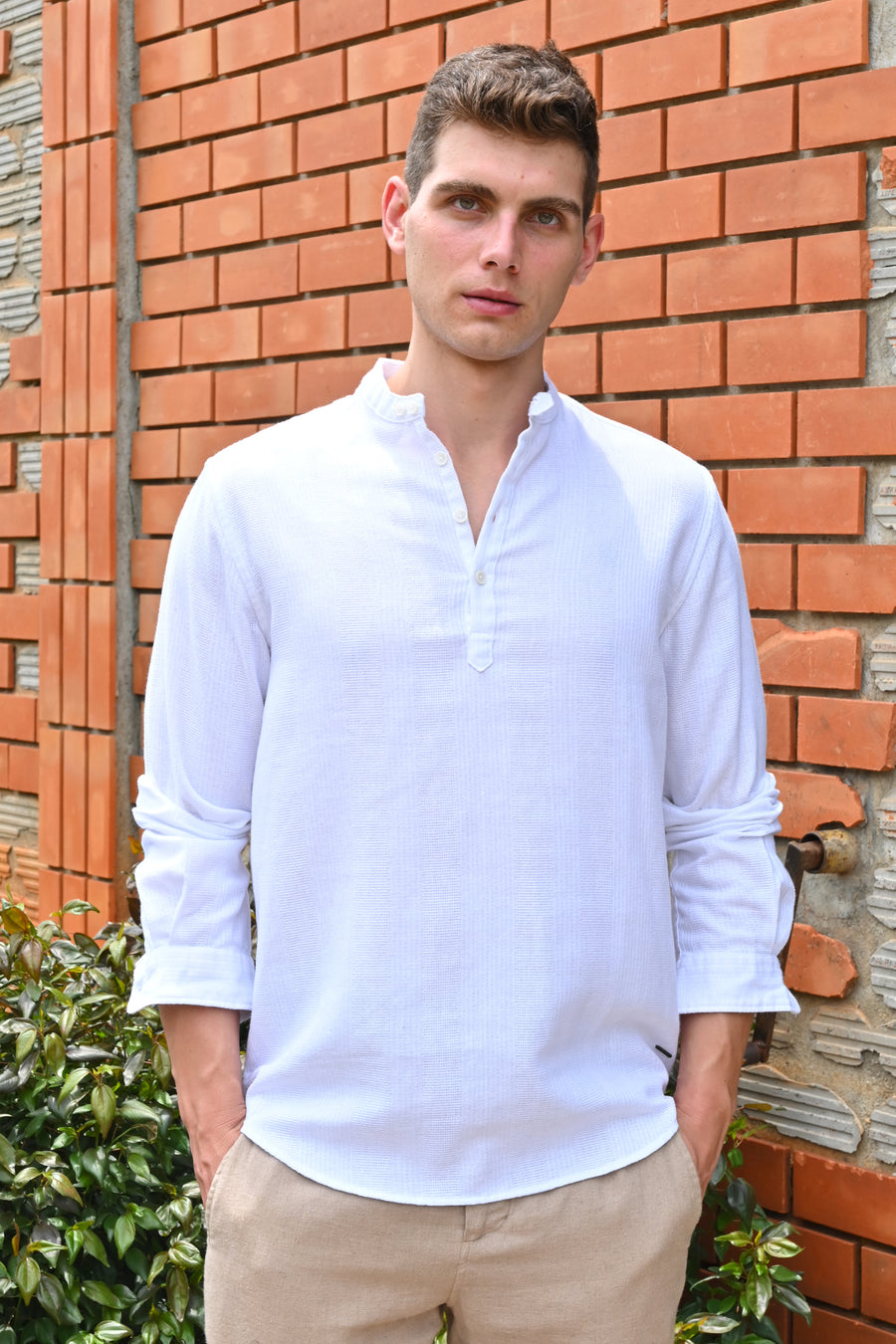 Ruby - Textured Solid Kurta Shirt - White