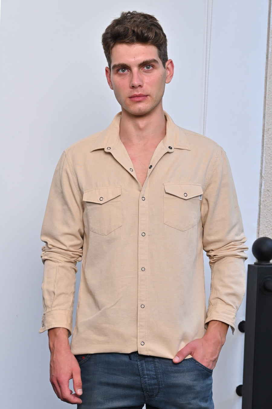 Brogan - Cotton Pocketed Solid Shirt - Beige