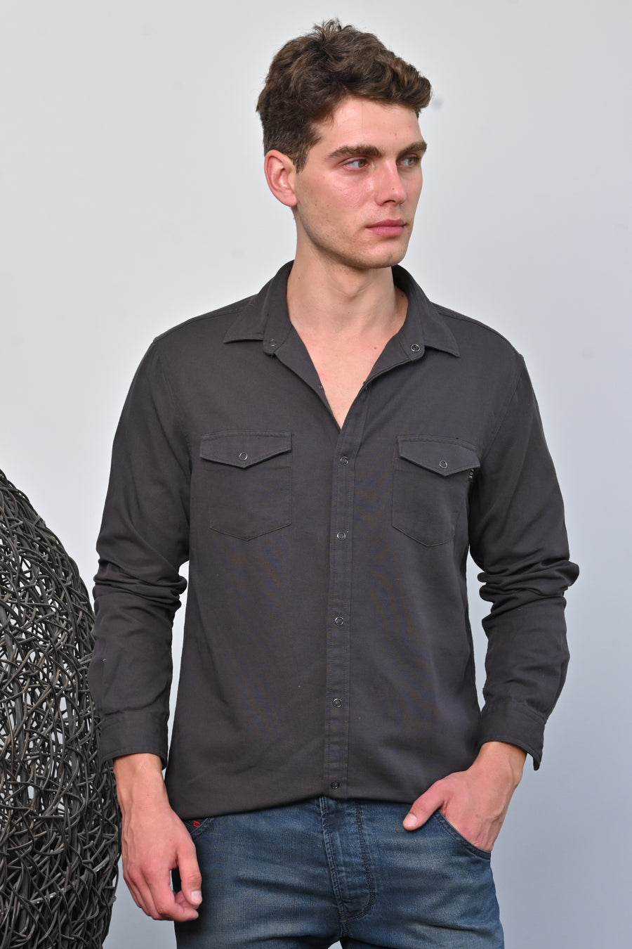 Brogan - Cotton Pocketed Solid Shirt - Grey