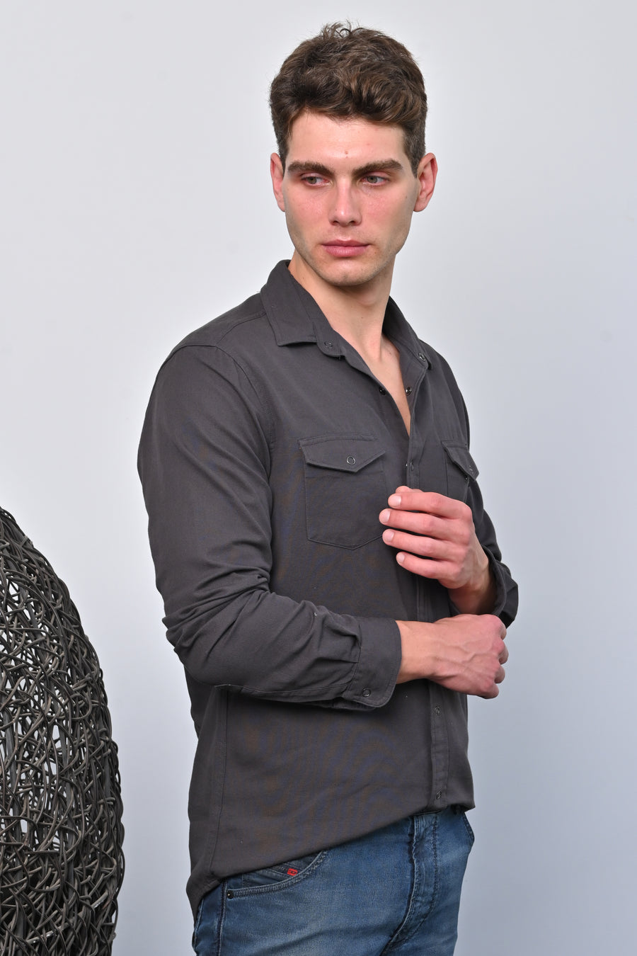 Brogan - Cotton Pocketed Solid Shirt - Grey