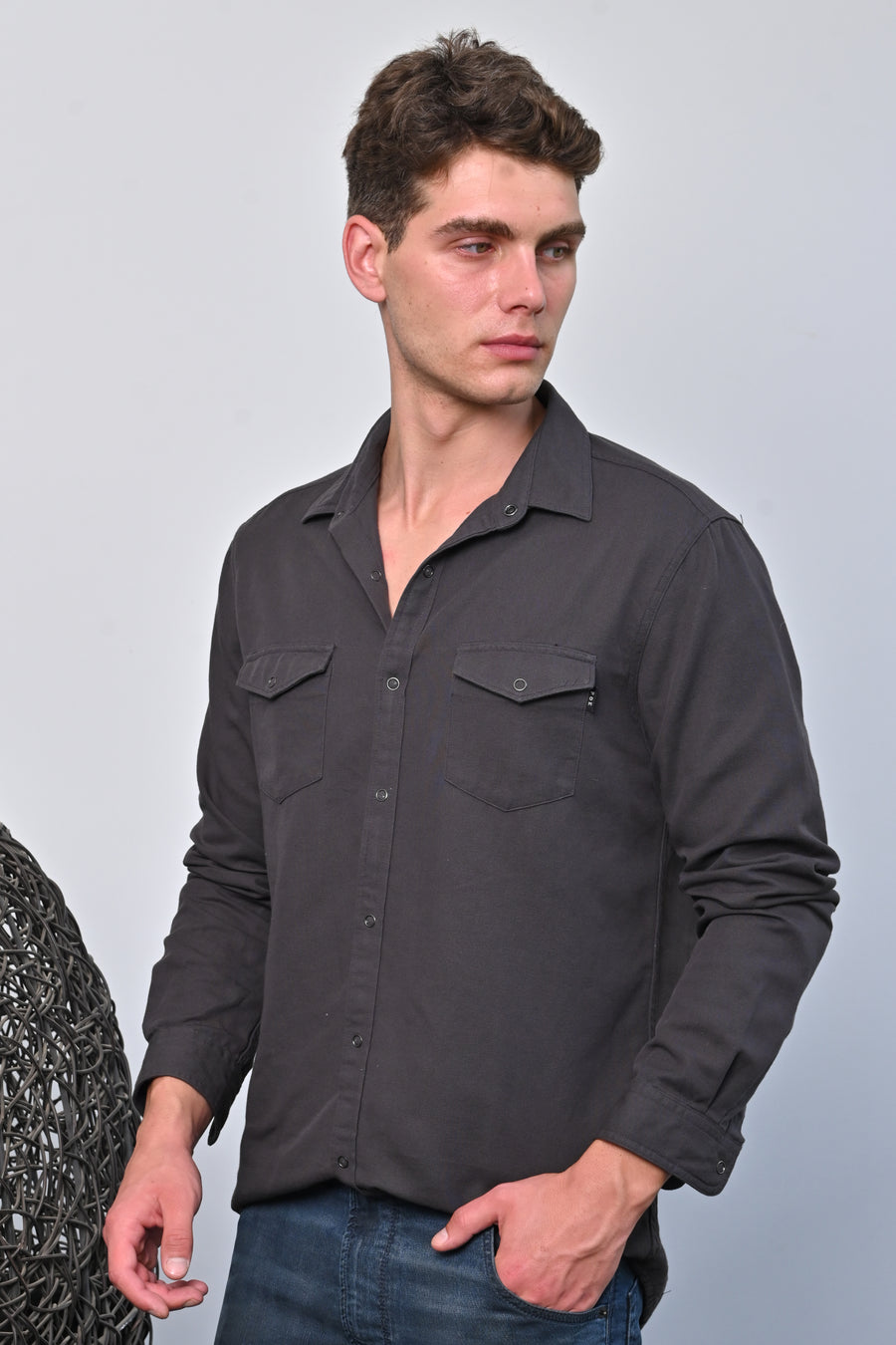 Brogan - Cotton Pocketed Solid Shirt - Grey