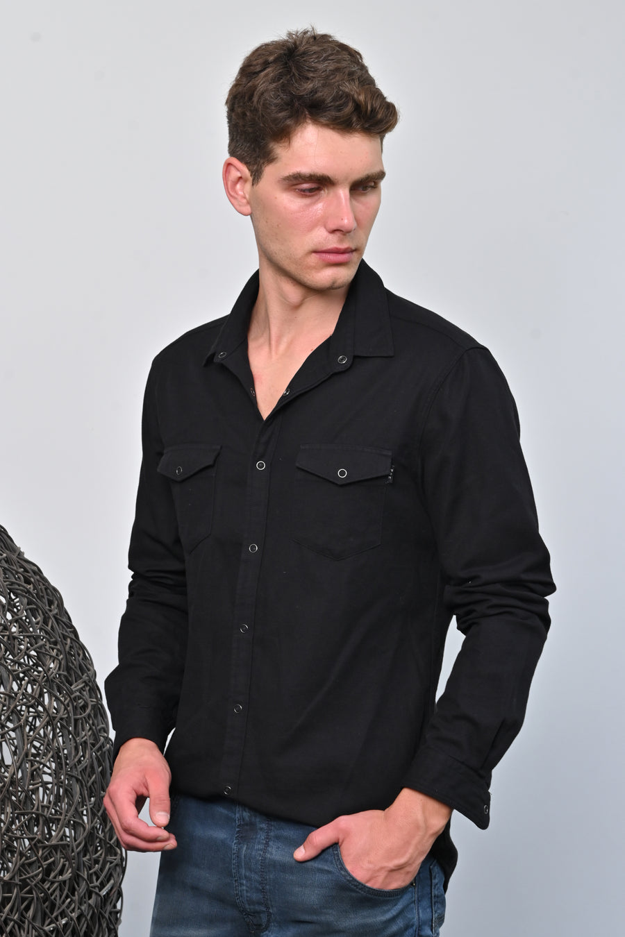 Brogan - Cotton Pocketed Solid Shirt - Black