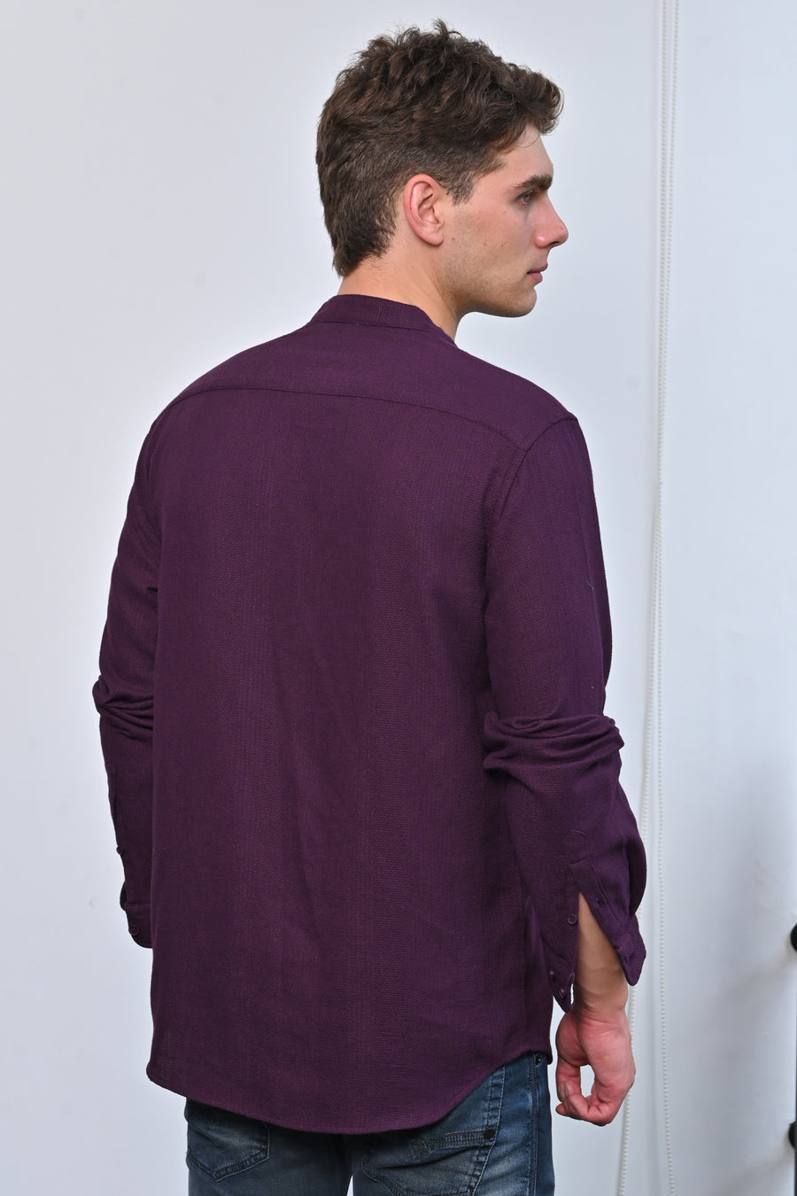 Ruby - Textured Solid Kurta Shirt - Burgundy