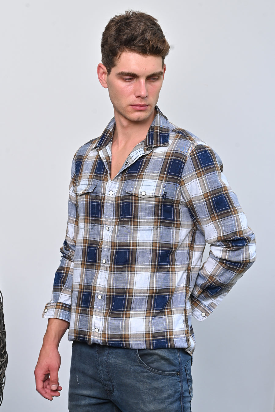 Funky - Indigo Check Shirt - Khaki