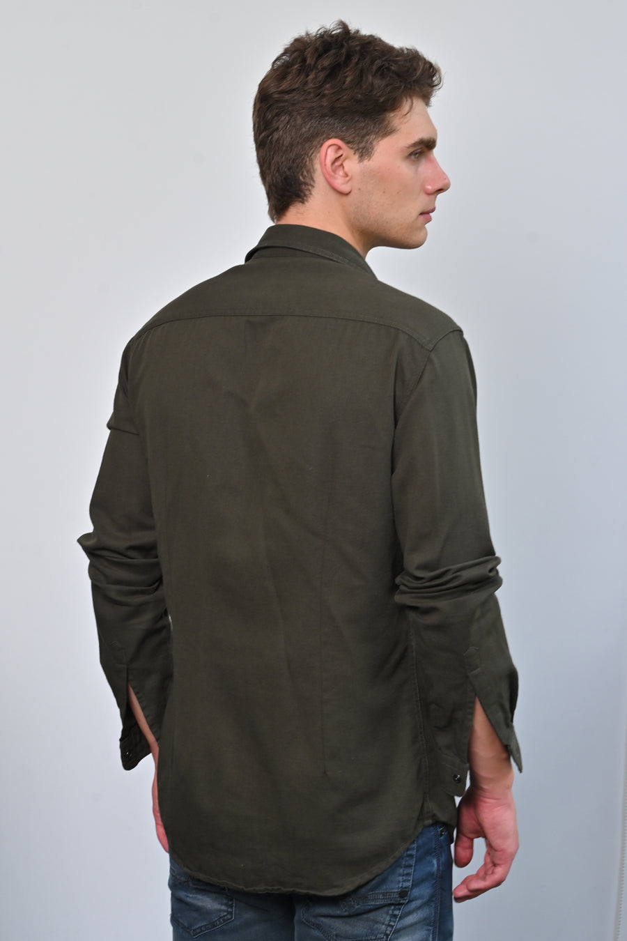 Brogan - Cotton Pocketed Solid Shirt - Dk Olive