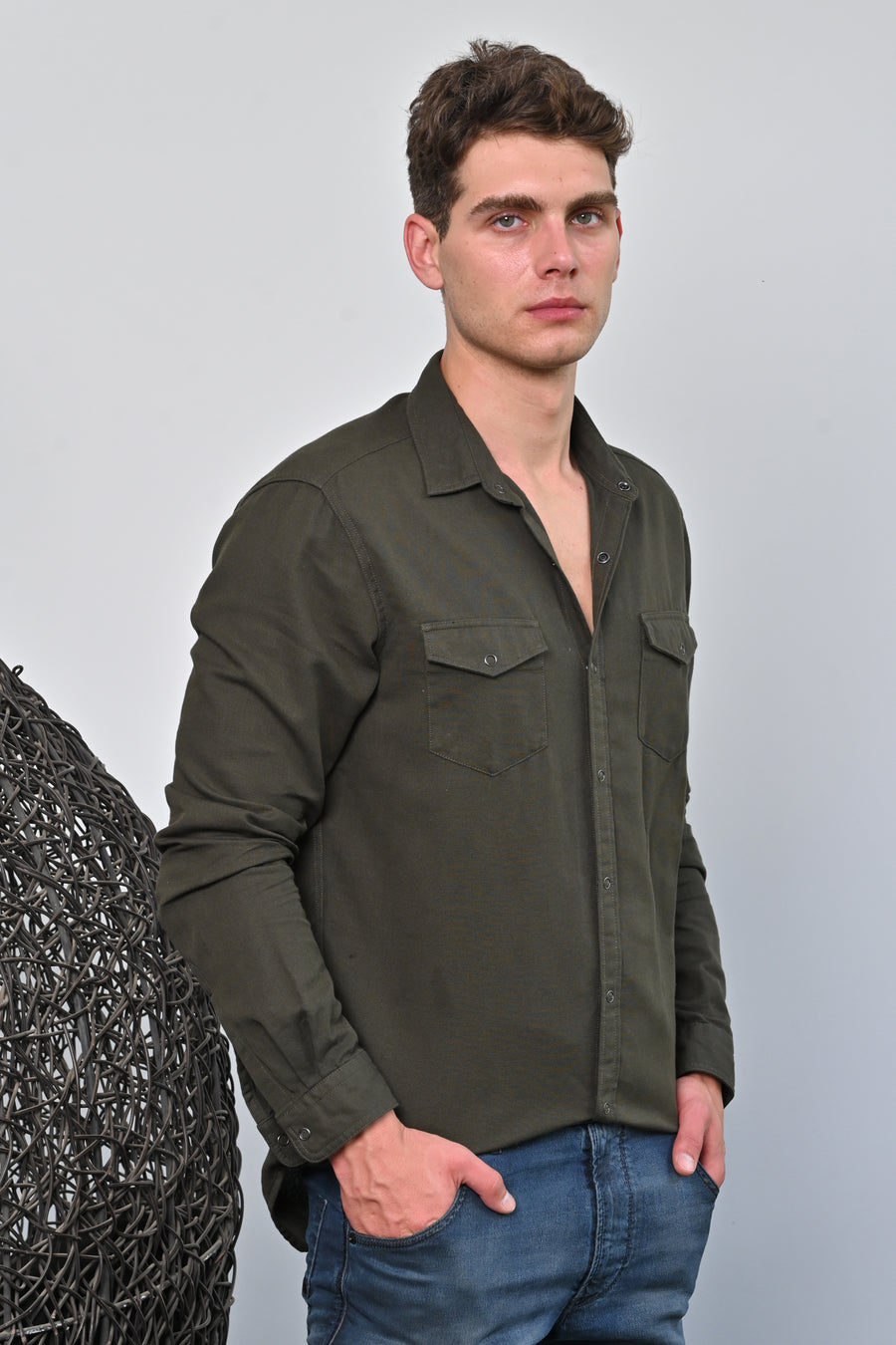 Brogan - Cotton Pocketed Solid Shirt - Dk Olive