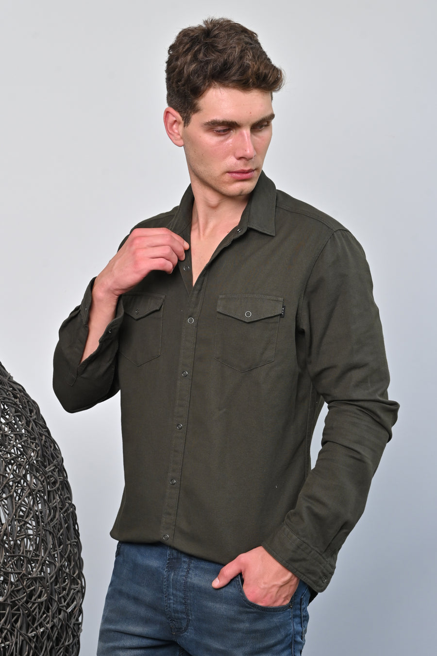 Brogan - Cotton Pocketed Solid Shirt - Dk Olive