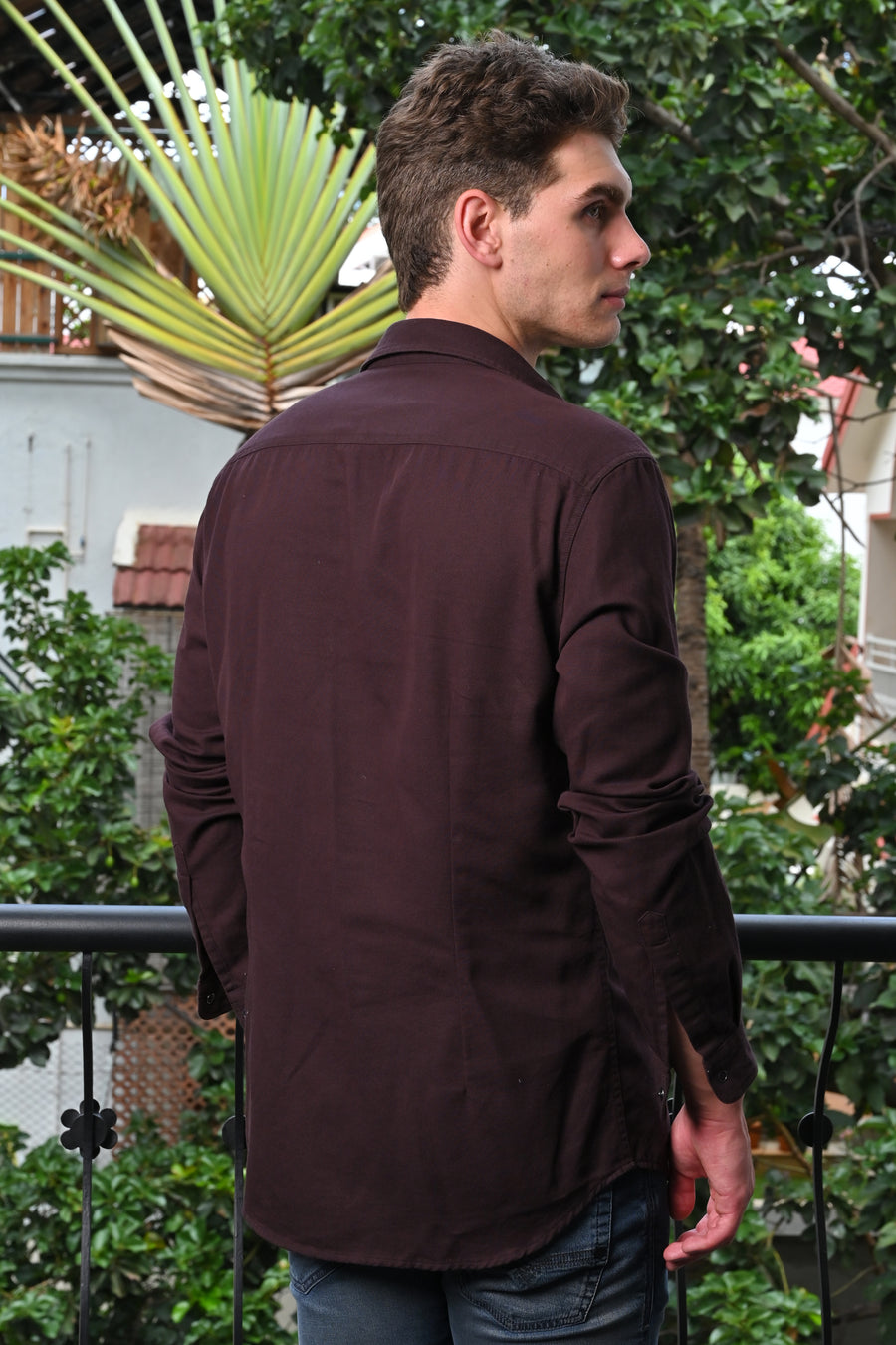 Brogan - Cotton Pocketed Solid Shirt - Burgundy