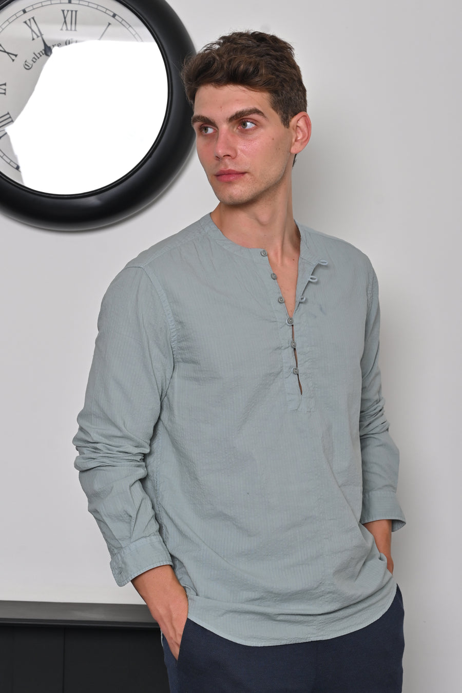 Emerland - Seersucker Solid Kurta Shirt - Pista