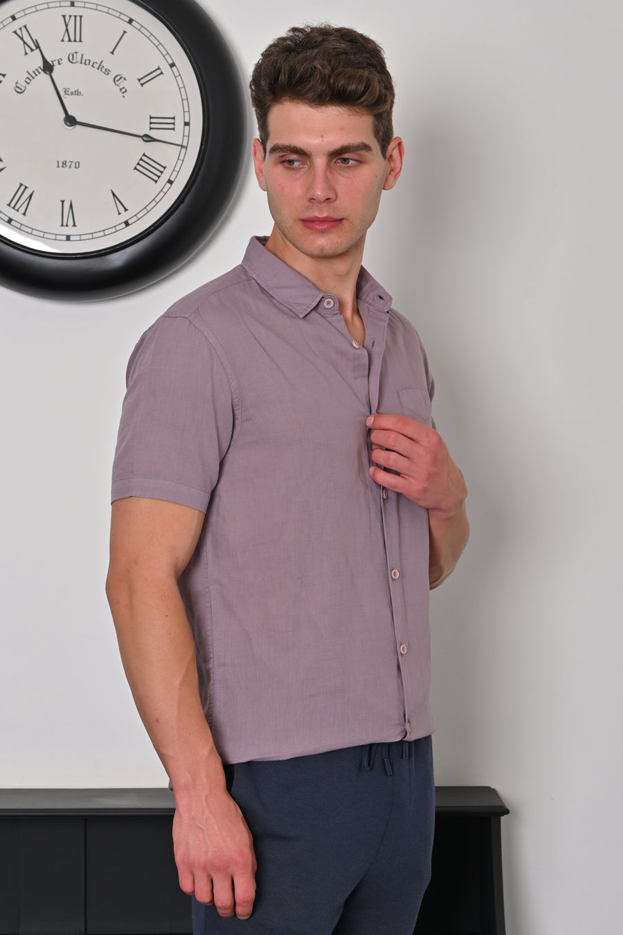 Charlie - Cotton Linen Solid Shirt - Purple