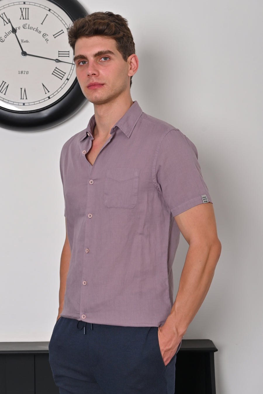 Charlie - Cotton Linen Solid Shirt - Purple